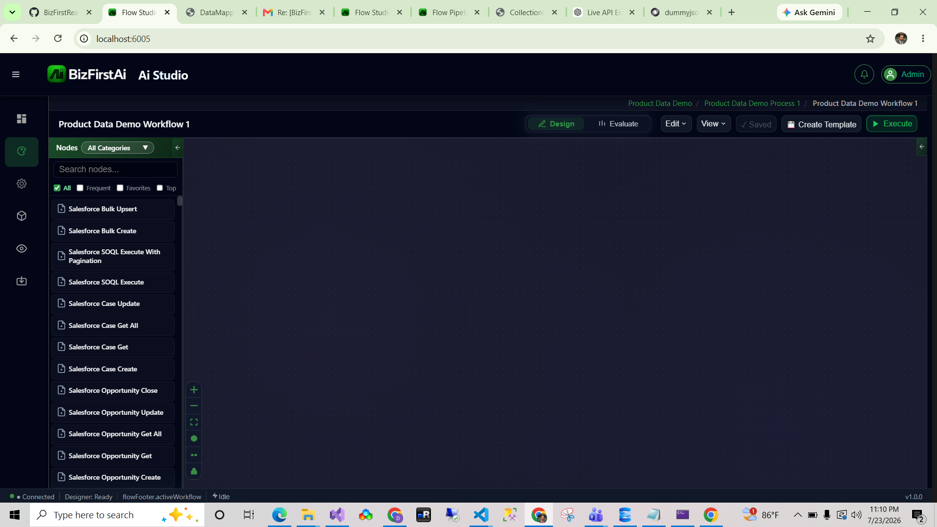 Empty workflow canvas