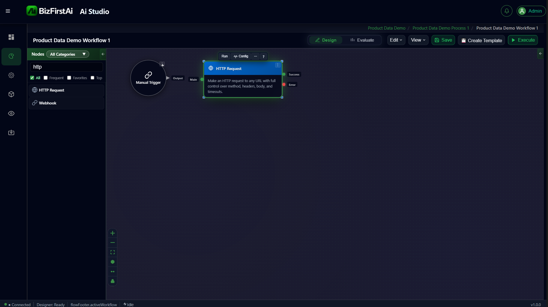 HTTP Request node connected to Manual Trigger