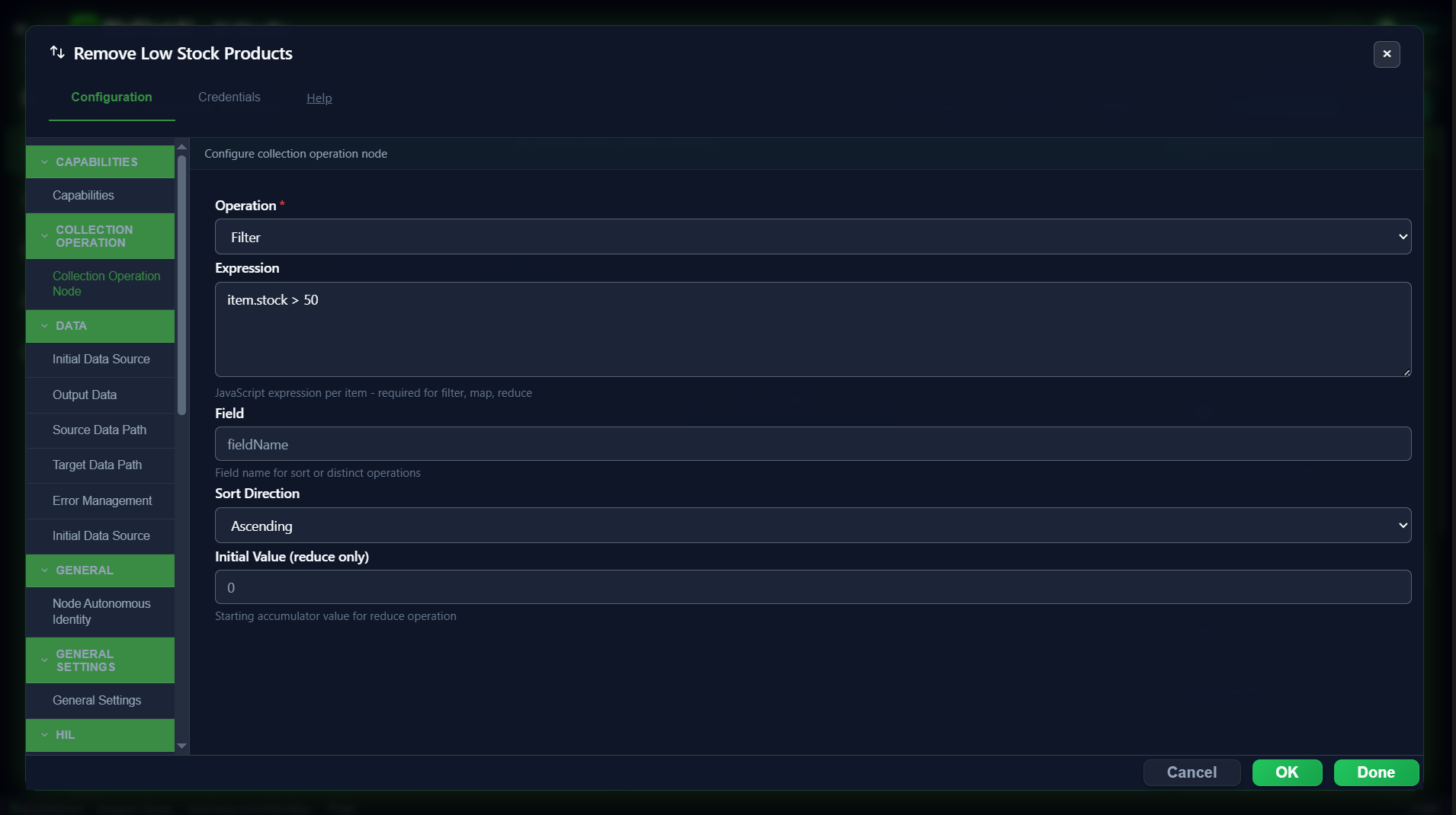 Collection Operation Filter configuration